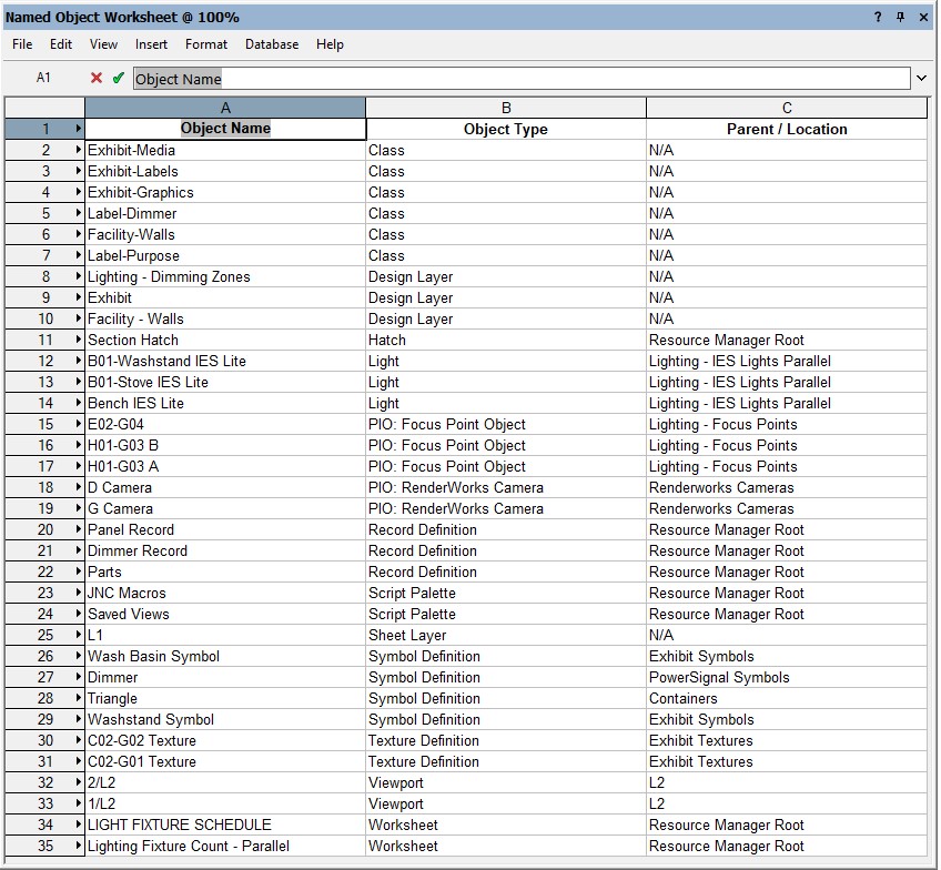 Named Object Report Example